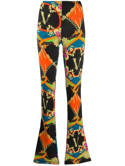 Versace Multicolor Greek-key-print Flared Leggings