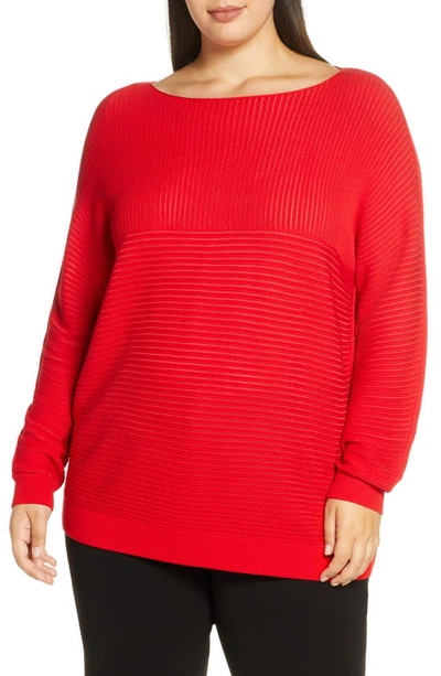 Lafayette 148 Bateau-neck Italian Merino Wool/silk Dolman Sweater In Red Currant