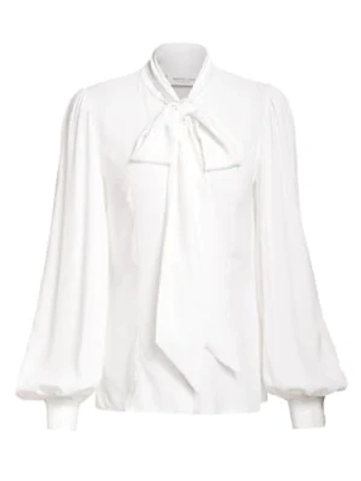 Michael Kors Silk Bowed Long-sleeve Blouse In White
