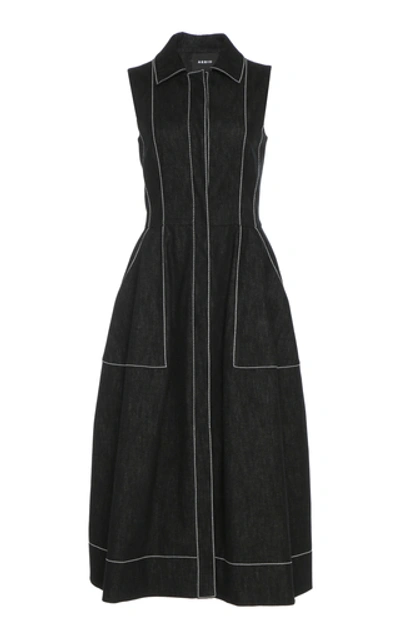 Akris Topstitched Chambray Sleeveless Shirtdress In Black