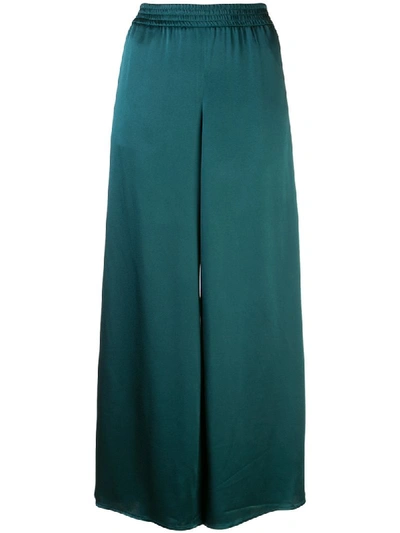 Sally Lapointe Satin Wide-leg Track Trousers, Emerald In Green
