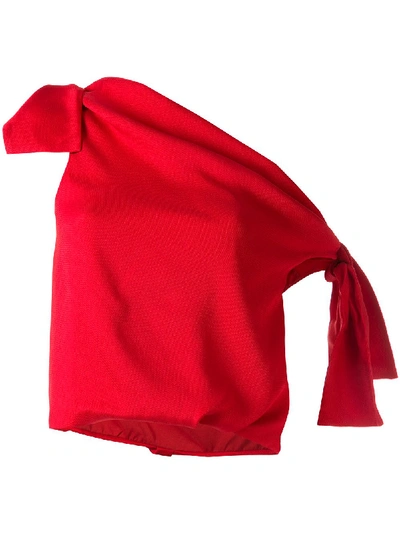 Hellessy Kiki Satin Tied One-shoulder Top In Red