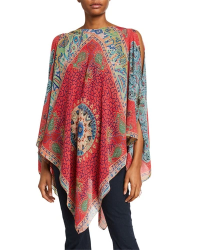 Etro Open-shoulder Georgette Poncho In Red