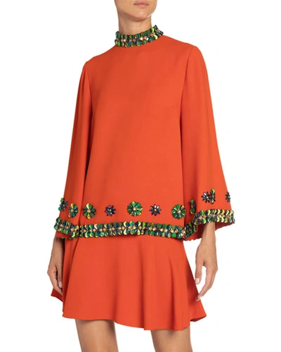 Andrew Gn Sequin-trim Bell-sleeve Top In Orange