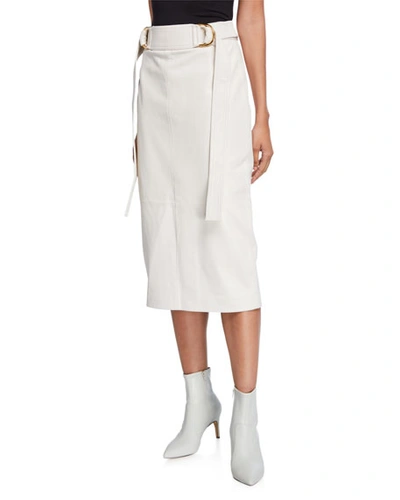 Escada Double-belted Leather Midi Skirt In White