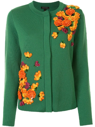 Escada Wool Cardigan With Floral Applique In Green