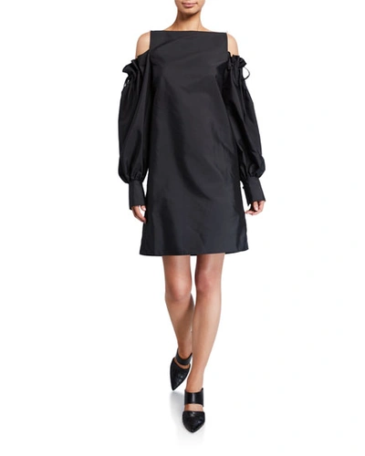 Adeam Poplin Cinched Cold-shoulder Dress In Black