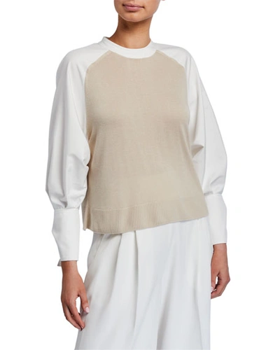 Adeam Mixed-material Bow-cuff Sweater In Beige