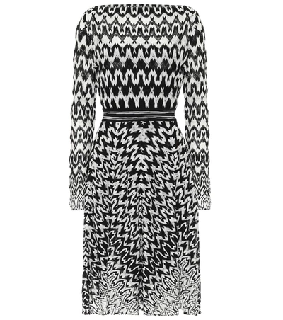 Missoni Optical Chevron Knit Long-sleeve Dress In Black/white