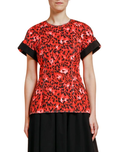 Marni Short-sleeve Stretch Cotton Blouse In Orange