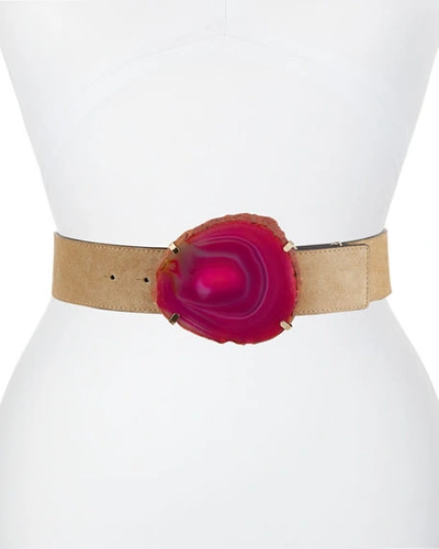 Altuzarra Wide Leather Belt W/ Agate Buckle In Beige