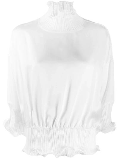 Givenchy Crepe-back Satin Ruffled High-neck Blouse In White