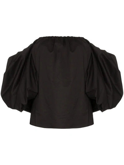 Johanna Ortiz Our Secret Poplin Puff-sleeve Sweetheart Neck Shirt In Black
