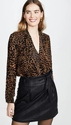 L Agence Lydia Velvet Burnout Drape-front Long-sleeve Blouse In Multi