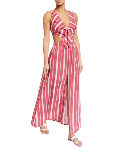 Letarte Chile Striped Tie-back Maxi Dress In Rose