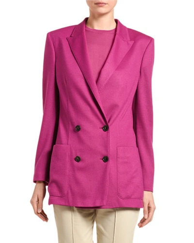 Agnona Cashmere Twill Double-breasted Blazer Jacket In Pink