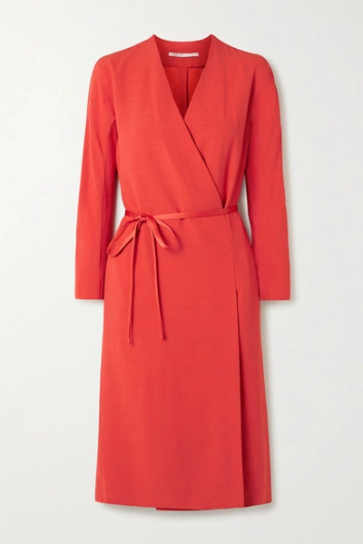 Agnona Crepe Long-sleeve Wrap Dress In Red