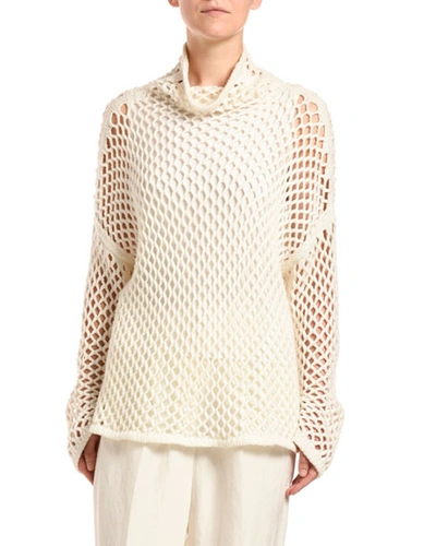 Agnona Cashmere Mesh Cowl-neck Sweater In Ivory