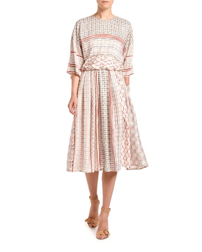 Agnona Foulard-print Short-sleeve Dress In Multi Pattern