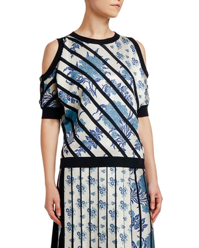 Antonio Marras Japanese Floral Patchwork Silk High-low Shirt In Blue Pattern