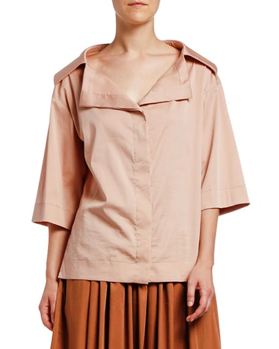 Antonio Marras 3/4-sleeve Portrait Collar Sateen Shirt In Brown