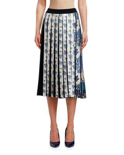 Antonio Marras Floral-print Patchwork Pleated Midi Skirt In Blue Pattern