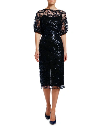 Antonio Marras Sequined Lace Puff-sleeve Dress In Blue