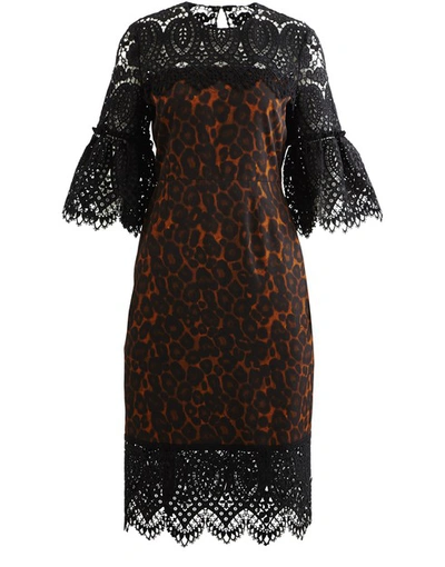 Erdem Kiya Leopard-print Lace-illusion Sheath Dress