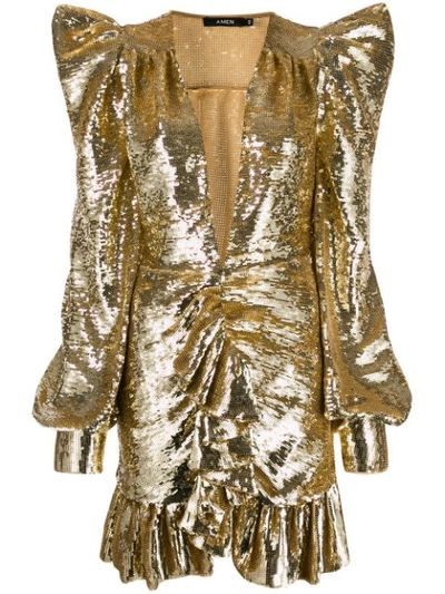 Amen Sequin-embroidered Dress In Gold