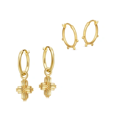 Missoma Ridge Cross Earring Set 18ct Gold Plated Vermeil