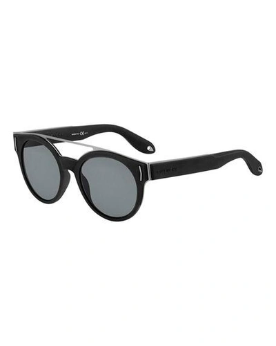 Givenchy Metal & Rubber Rounded Square Sunglasses In Blk/grey