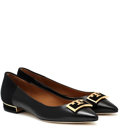 Tory Burch Suede-trimmed Embellished Leather Point-toe Flats In