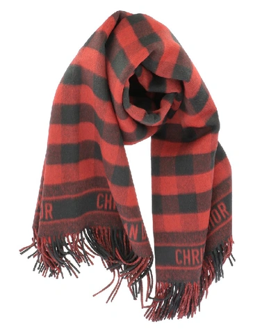 Dior Checked Fringed Scarf In Multi