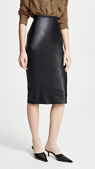 Commando Faux Leather Side Slit Midi Skirt In Black