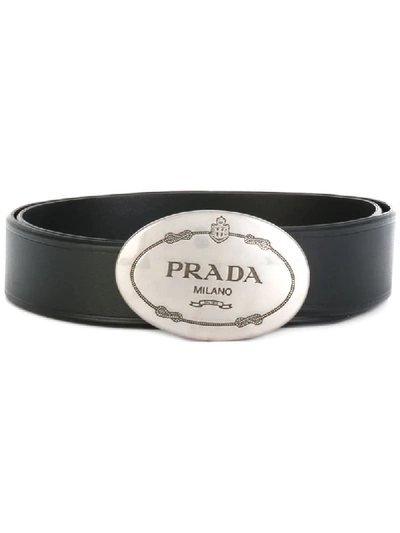 Prada Oval Logo Reversible Leather Belt, Black/brown