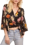 Astr Imogen Wrap Front Batwing Sleeve Blouse In Black Multi Floral