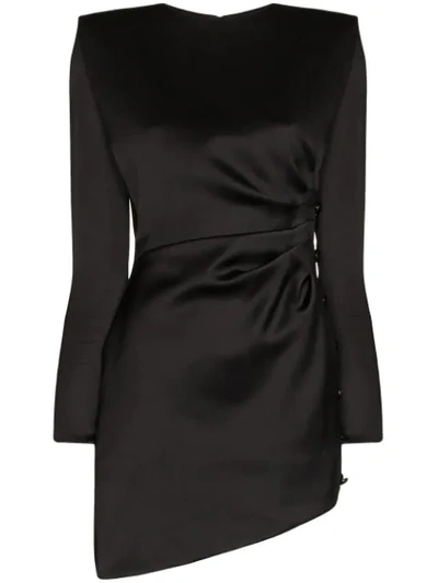 Saint Laurent Asymmetrical Long Sleeve Silk Satin Minidress In Black |  ModeSens