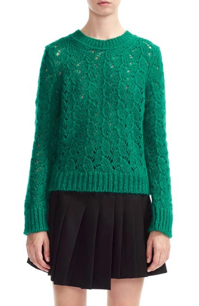 Maje Monou Pointelle Sweater In Green