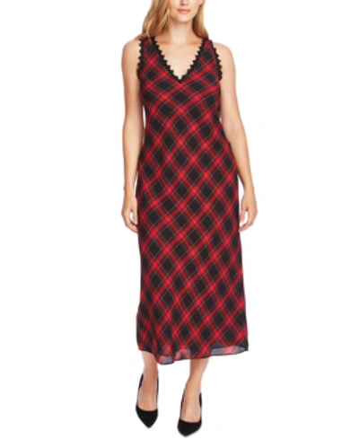 Vince Camuto Elegant Tartan Sleeveless Midi Dress In Rich Black