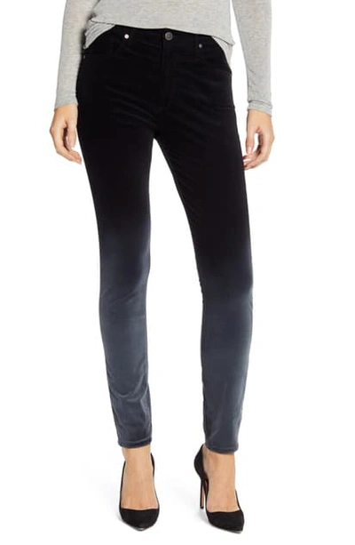 Ag The Farrah High Waist Velvet Ankle Skinny Jeans In Sunbaked Ombre Super Black