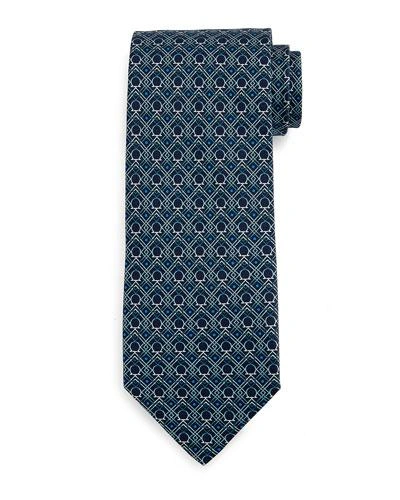 Ferragamo Large-gancini Print Silk Tie, Green/blue