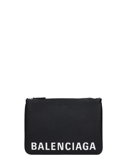 Balenciaga Ville Pouch Clutch In Black Leather
