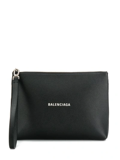 Balenciaga Cash Handle Clutch In Black Leather
