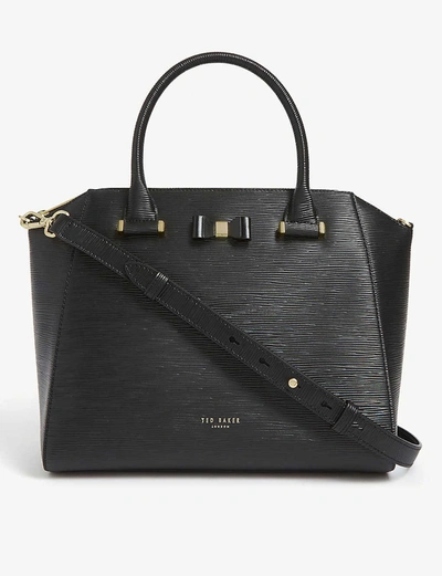 Ted Baker Jaelynn Bow Detail Leather Tote In Black