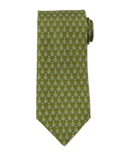 Ferragamo Unicycle-print Silk Tie, Green