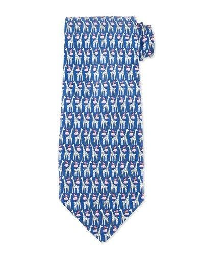 Ferragamo Giraffe & Cloud Print Silk Tie, Navy/pink