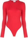 Re/done '60s Long-sleeve Rib-knit Bodysuit In Coral