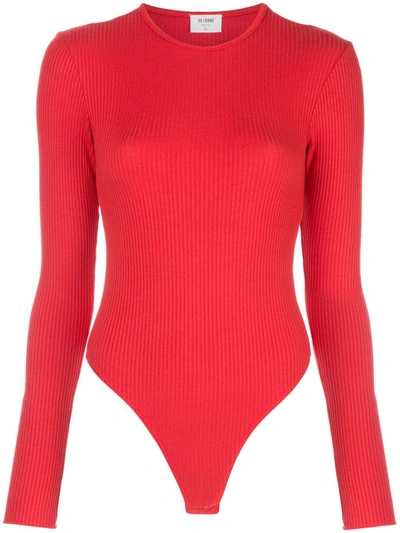 Re/done '60s Long-sleeve Rib-knit Bodysuit In Coral