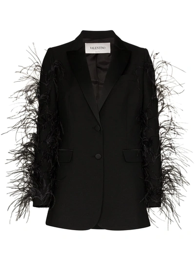 Valentino Ostrich-feather Wool & Mohair Tuxedo Jacket In Black