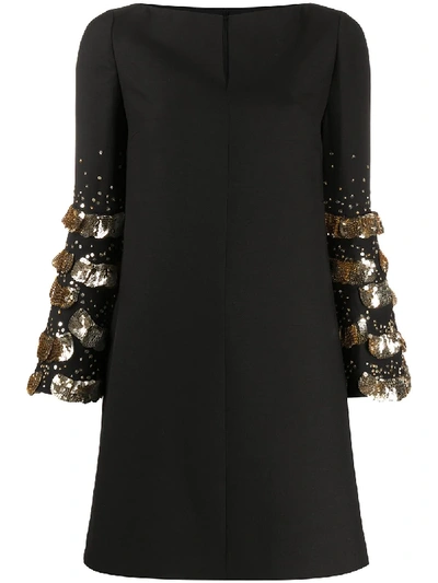 Valentino Crepe Couture Sequin Embroidered Shift Dress In Black/gold